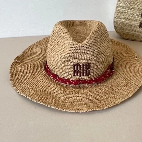 Miu Miu Straw Hat with Red Trim Hat Miu Miu Red size S International in Wicker - 55795402 main image 4